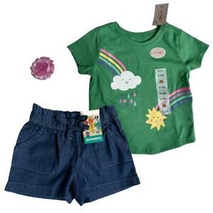 Garanimals Size 0 - 3 Months Baby Girls 2pcs Denim shorts shirt Rainbow Sun Set